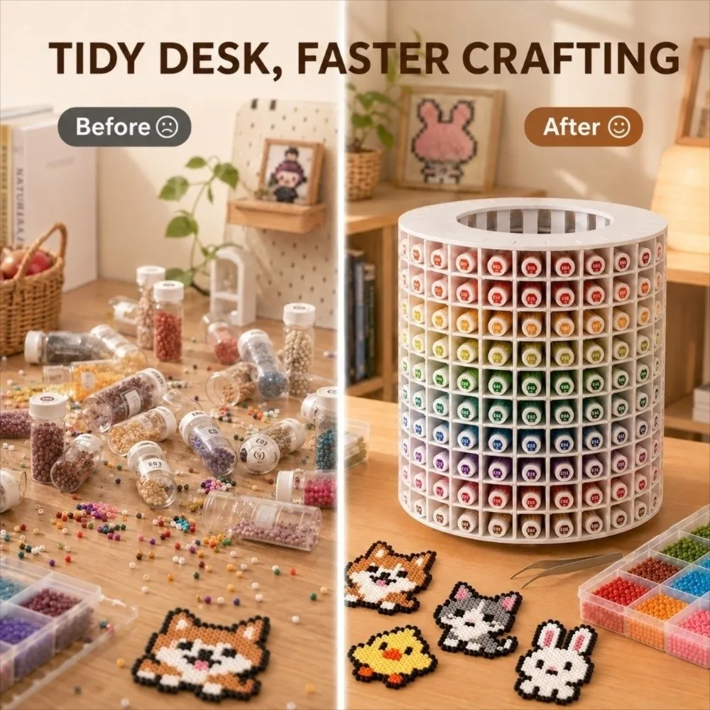 360° Rotating Storage Rack Multi-Compartment Unit Upright Compartmentalized Storage Rack Bead Organizer Space-Saving