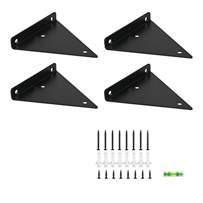 

Shelf Brackets 6 Inch - Thick Corner Brace Black Steel Decorative Joint Angle Bracket For Shelf Triangular Bracket 4Pcs