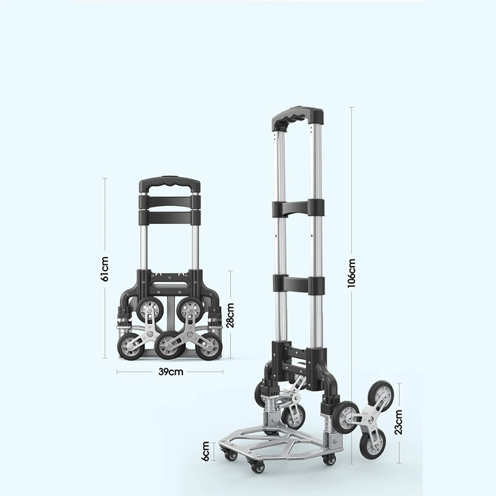 75KG Aluminum Alloy Three Wheels Set Climbing Stairs With Auxiliary Wheel Trolley Shopping Cart With Storage Bag, Fixed Rope