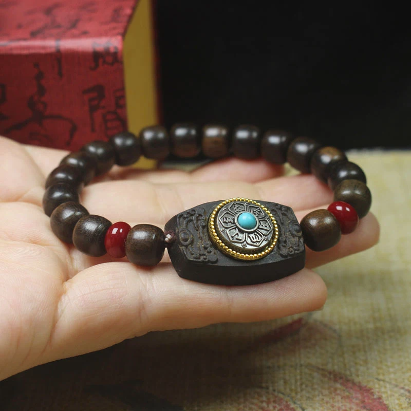 

Sheng Guibao agarwood six-character mantra rotating bracelet, ethnic style unisex Buddhist prayer beads and jewelry