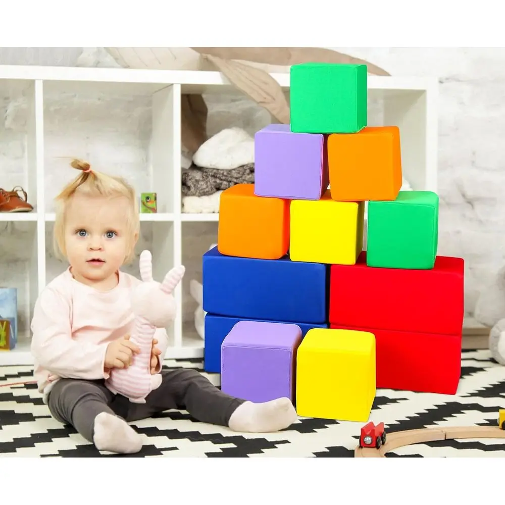12-Piece Fabric-Covered Toddler Building Blocks Set - Soft, Colorful Stacking Blocks for Kids' Play and Learning - Blue