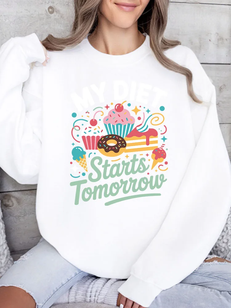

Женская толстовка с принтом «Моя диета начнется завтра», повседневный пуловер с длинными рукавами, свободный крой, уличная одежда для осени и зимы
