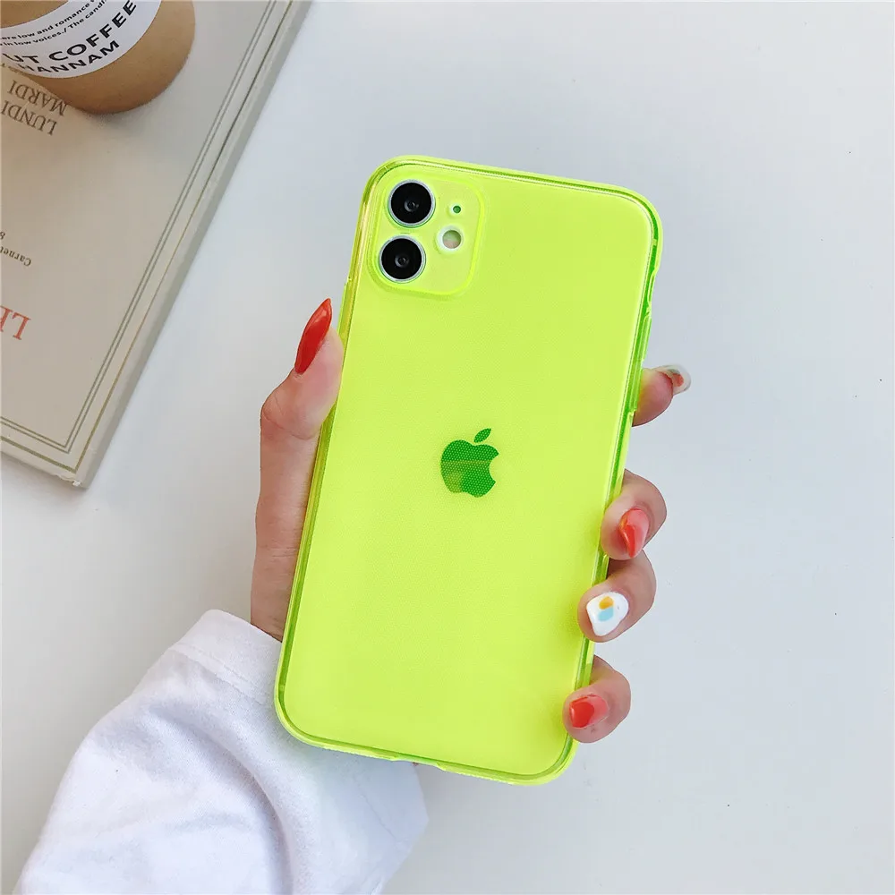 Custodia per telefono fluorescente trasparente morbida di lusso adatta per iPhone 15 14 13 12 Pro Max 11 XR XS 7 8Plus Cover in TPU moda Coque