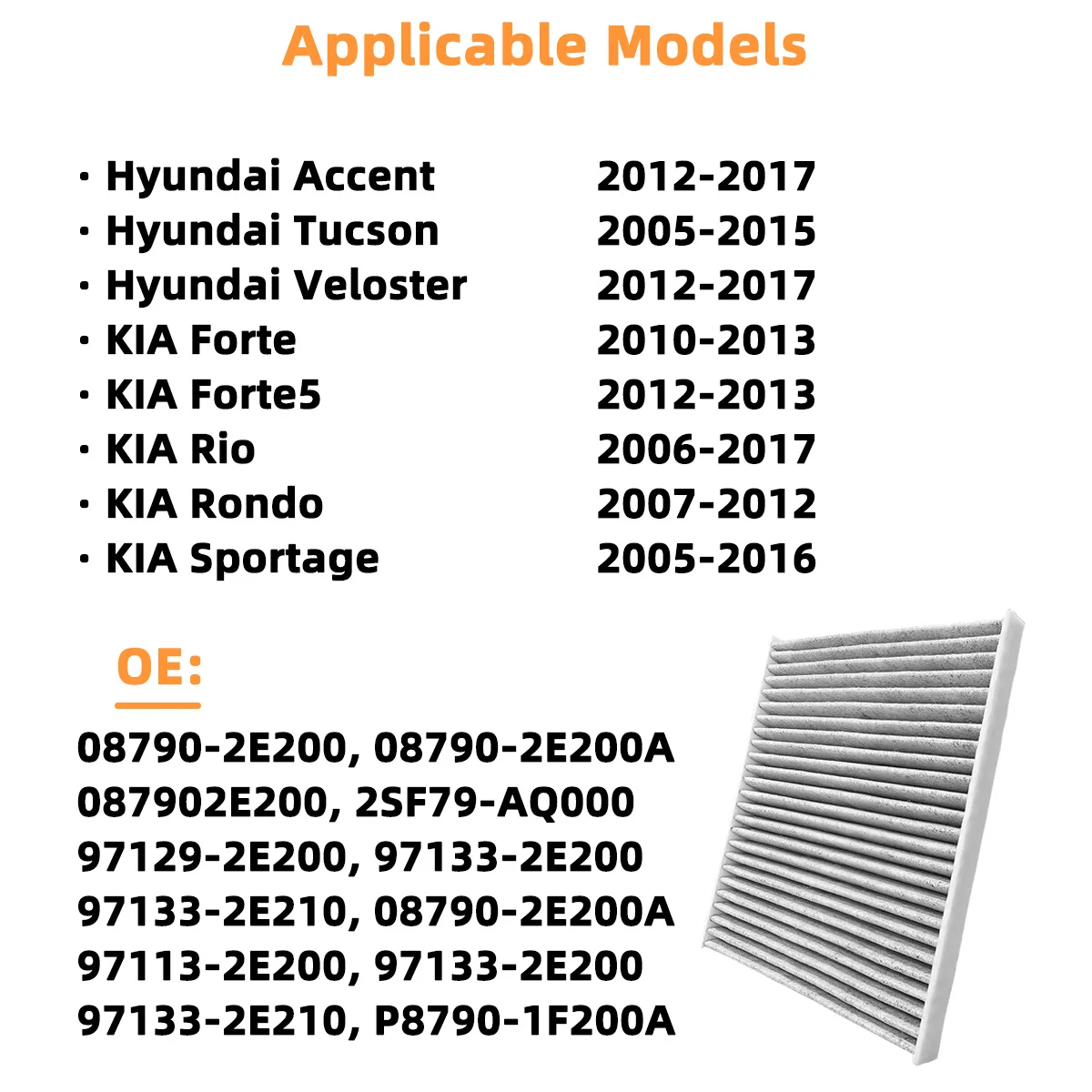 Auto-Innenraumluftfilter mit Aktivkohle CF10709 Passend für Hyundai Accent Genesis Tucson Veloster KIA Forte Rio Sportage, 97133-2E210 – Detail 5