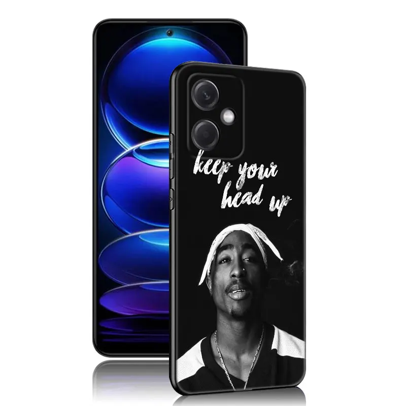 Rapper 2pac Tupac Black Silicone Phone Case For Xiaomi Redmi Note 10 11 11S 12 13 4G 8 9 11T Pro 5G Plus 8T 9S 10S 12S