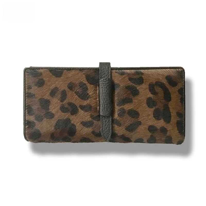 Long Ladies Wallet Thin Leather Zipper Closure Large Capacity Trendy Hairhorse Fur Spot Pattern Multifunctional Korean Style