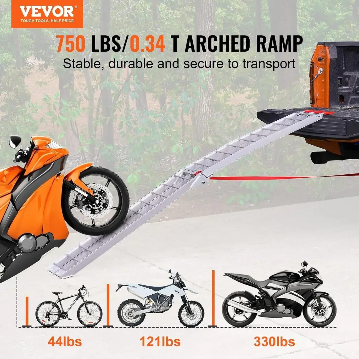 Motorcycle Ramps, 750lbs Folding Loading Ramps for Pickup Trucks Bed, Trailers Ramp with Load Straps for Motorcycle