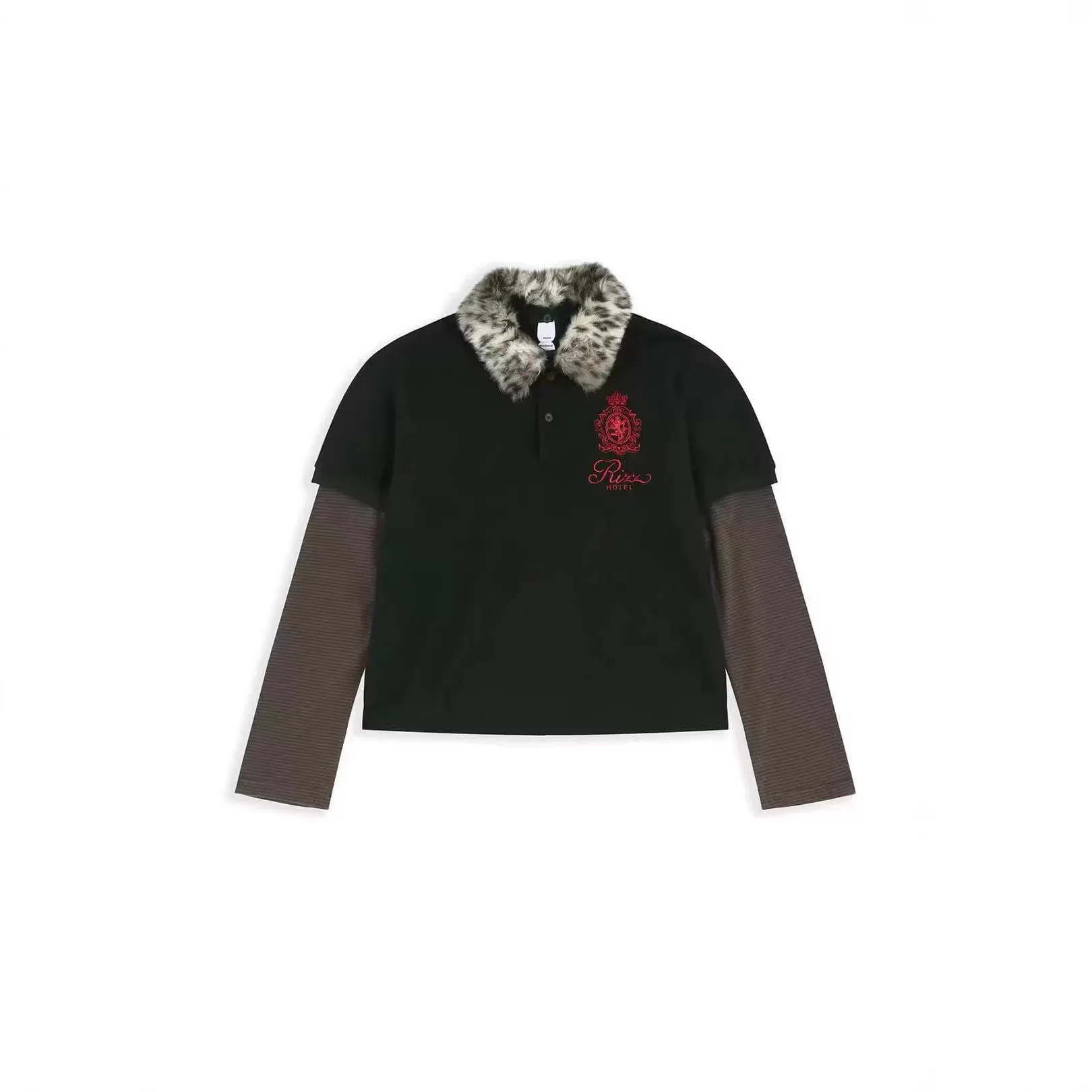 Protocol index polo with stand-up collar washed and fitted embroidered detachable with a fur collar patchwork Tee for couples