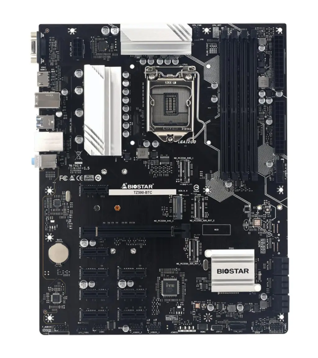 BIOSTAR TZ590-BTC Motherboard LGA 1200 DDR4 Z590 128G M.2 8xPCIe 3.0 slots ATX support 11900K 10900K 11700T 10700F 11600K cpu