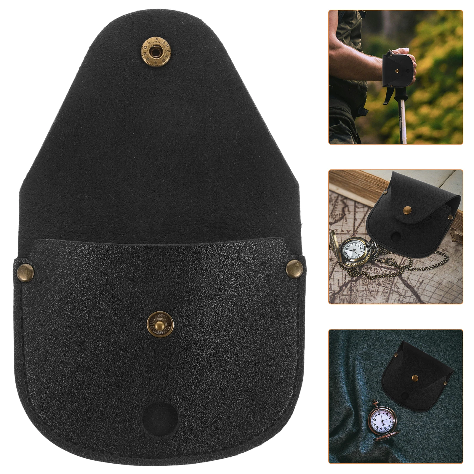 

Retro Pocket Watch Pouch PU Case Durable Watch Storage Bag Chain Design Safe Outdoor Protector Outdoor Pocket