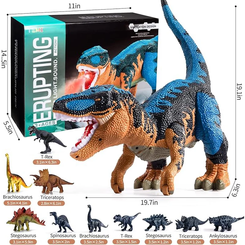 TyrannosaurusToys , Jumbo Tyrannosaurus Rex with Mist Spray, Lights and Sounds,Stored 4 Dinosaurs and 6 Mini Dinos,3-7years old