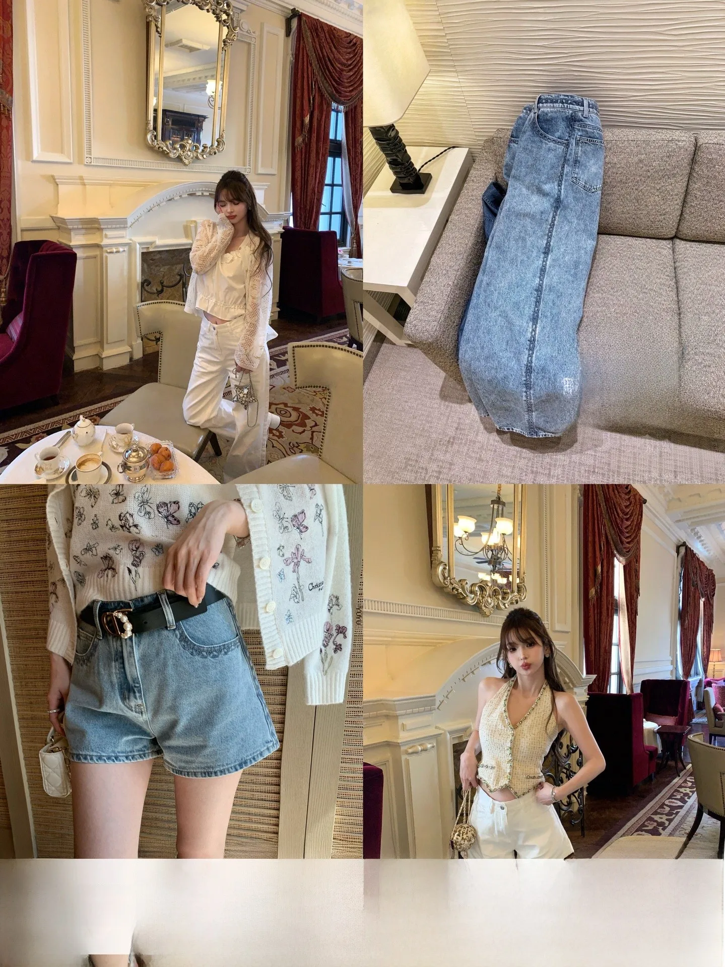 

F Boutique High Waist Chain Embroidery Jennie Short Jeans Pants Straight Leg Cotton Denim Casual Ladies' Spring Fashion