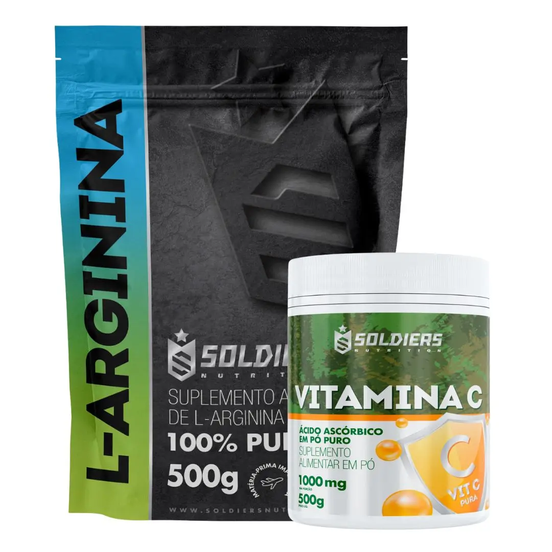 Kit: Vitamin C Powder 500g + Arginine 500g-Imported Pure 100%-Soldiers Nutrition