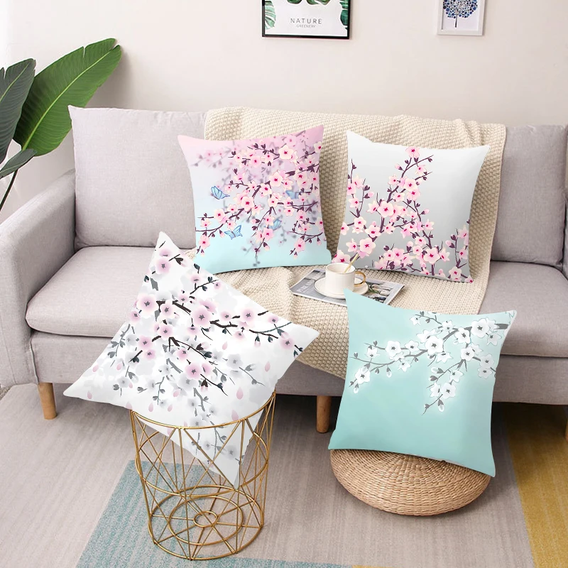 

Pink flower pattern printed square pillowcase, car sofa, office chair minimalist home decoration accessory