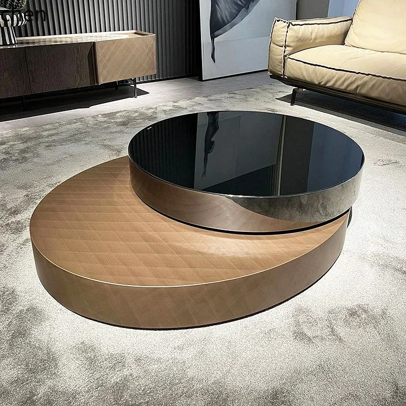 D12-  Lig luxury rotating coffee table combination, simple stainless steel telescopic small unit circular tea table