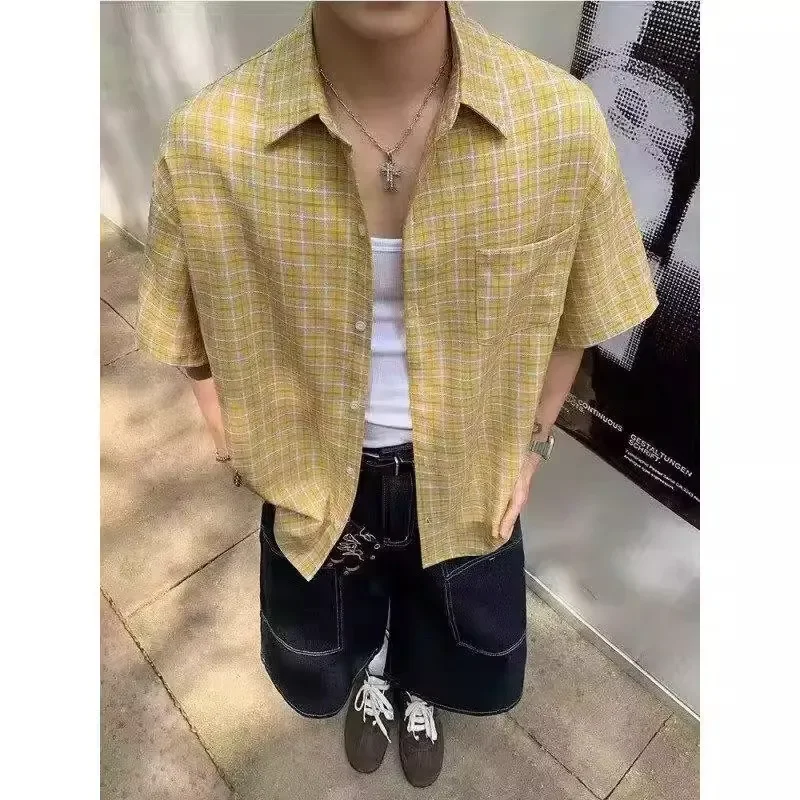 American Retro Plaid Shirt Loose Men's Short-sleeved Summer Casual Versatile Half-sleeved Jacket
