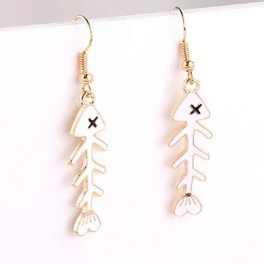 

Fish Bone Shape Enamel Drop Earrings For Women Casual Party Jewelry