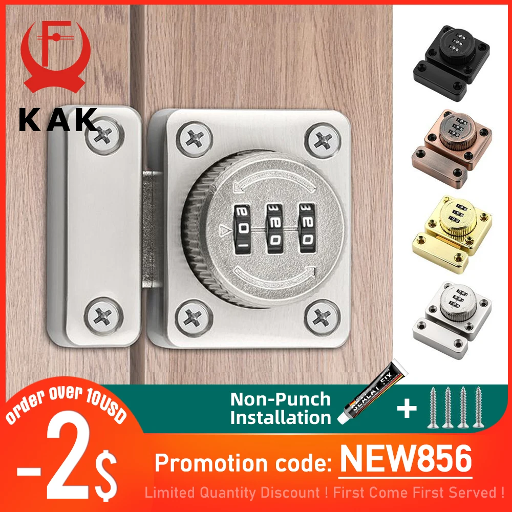 KAK 3 Digit Security Cabinet Password Locks Non-Punch Keyless Door Lock Latch Combination Code Child Safety Lock Anti-theft