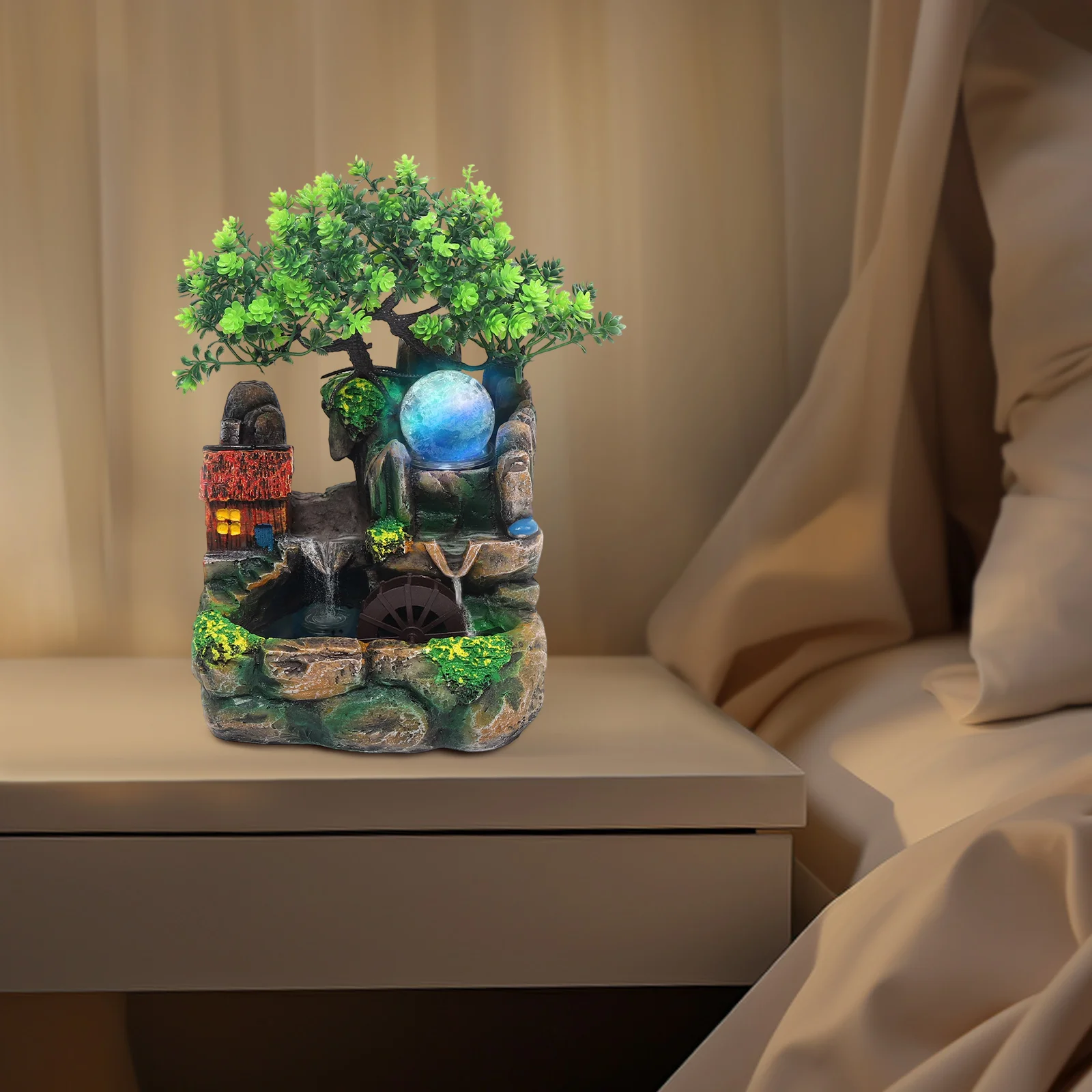 LED-Nebel-Tischbrunnen-Ornament mit simulierter Pflanzenlandschaft, Innendekoration, Wasserfall-Feature für Zuhause, Büro, Schlafzimmer