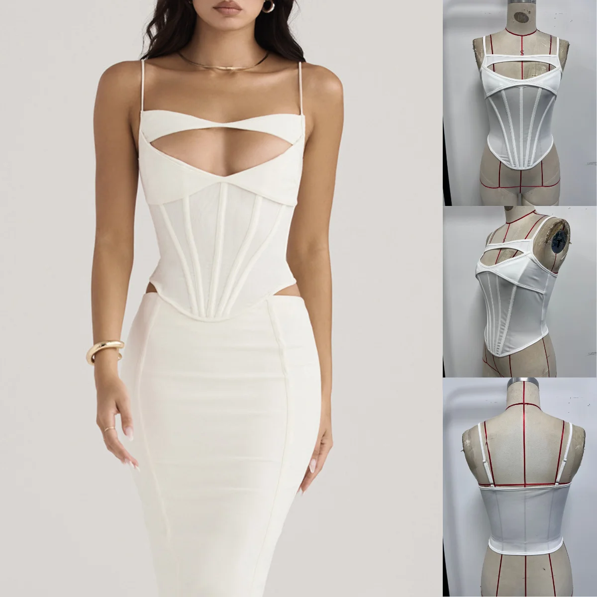 

Solid Color Sexy Hollow Out Sling Top Sleeveless Boned Corset Crop Tops Shaper Vest Women Summer Tanks Fashion Casual Streetwear