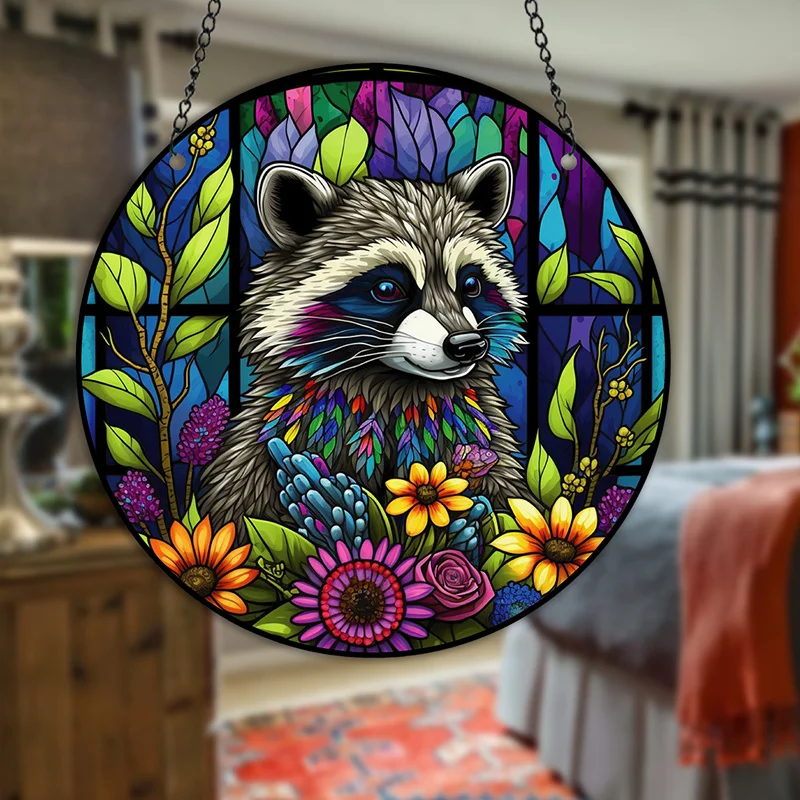 Animal Stained Acrylic Suncatcher for Pet Shop Decor Duck Horse Rooster Home Round Wall Hanging Mural Window Decorative Plate