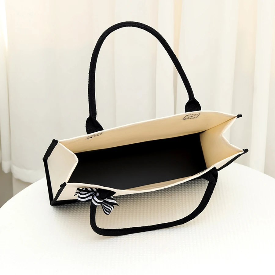 Nuova borsa a tracolla impermeabile per la spesa da donna in tela per picnic e gita, borsa a tracolla con fiocco di grande capacità