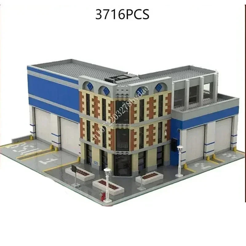 3716PCS Police Station MOC Puzzle StreetView Architecture Birthdayal Assembly Technical Toy Christmas Gift for Adults Ages