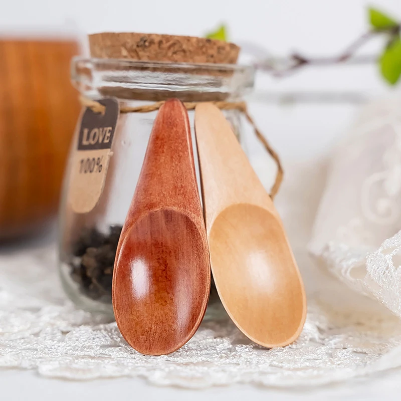 Short Handled Wood Mini Tea Spoon Condiment Scoop Flatware Creative Mini Coffee Tea Sugar Spoon  Kitchen Gadgets