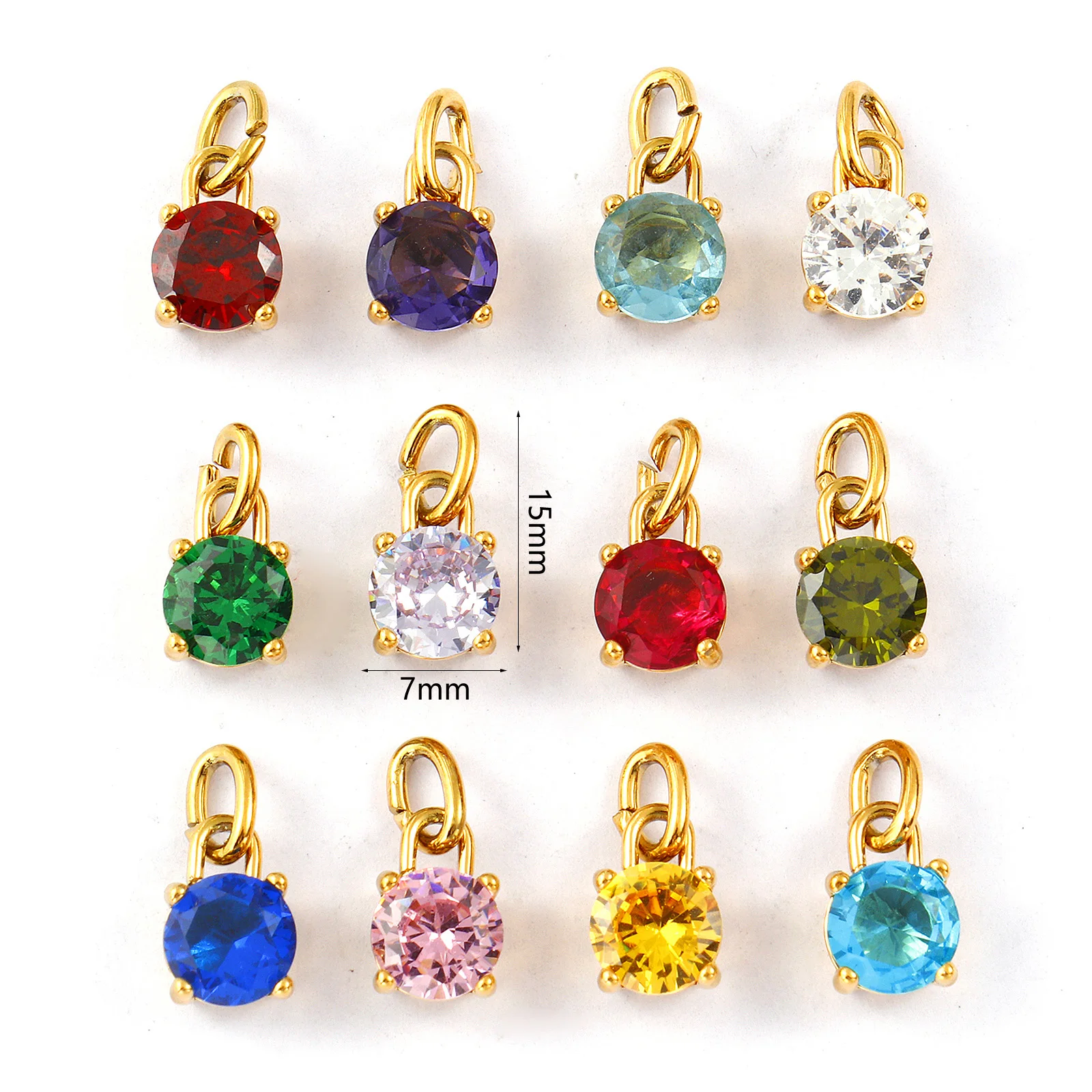 2 Pcs 304 Stainless Steel & Cubic Zirconia Birthstone Charms 18K Gold Plated Mini Pendants For DIY Necklace Making 15mm X 7mm
