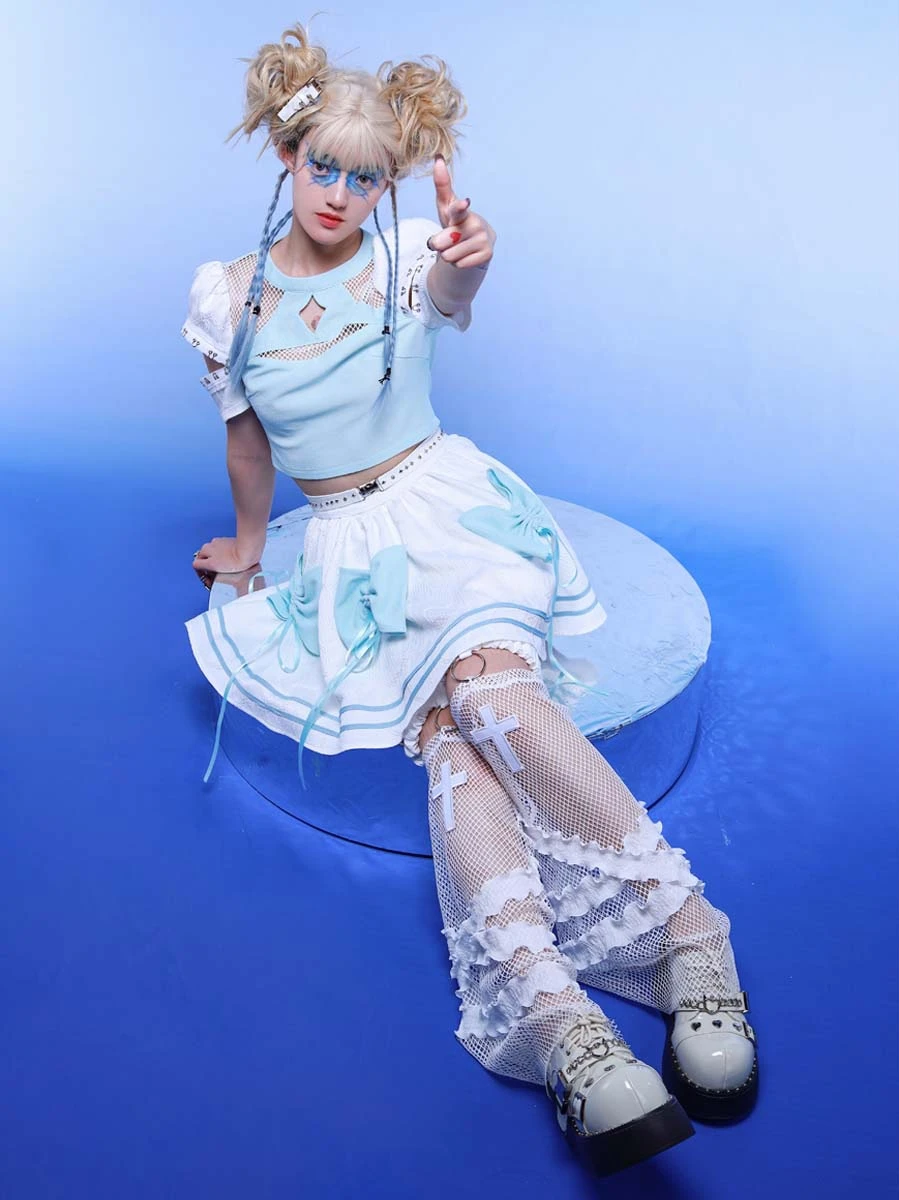 Japanese Harajuku Sweet Girls Leg Warmer Summer White Mesh Thin Cross Lace Patch Hollow Out Cute Hot Gilrs Leg Warmers