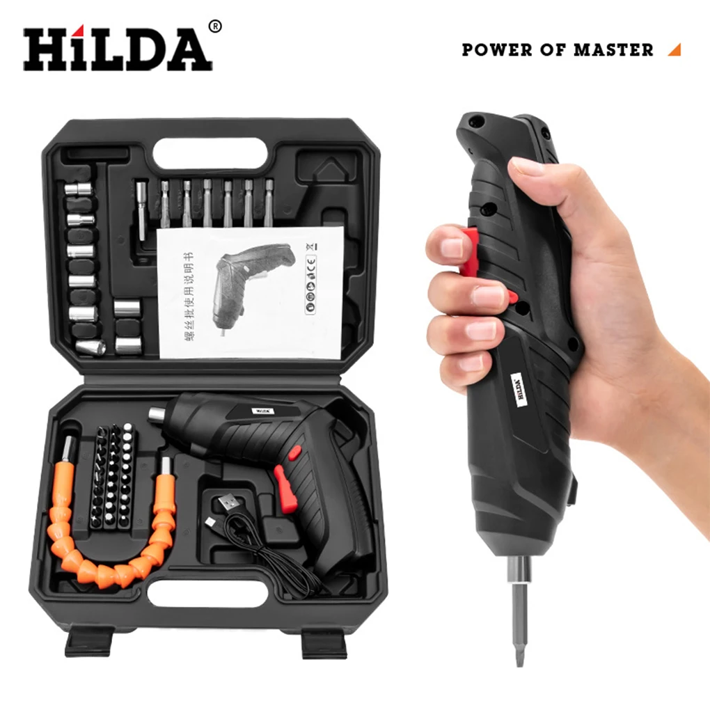 HiLDA Portable Electric Screwdriver Rechargeable Set LED Lighting Mini Cordless Screwdriver Battery Screwdriver Kit Drill Tools