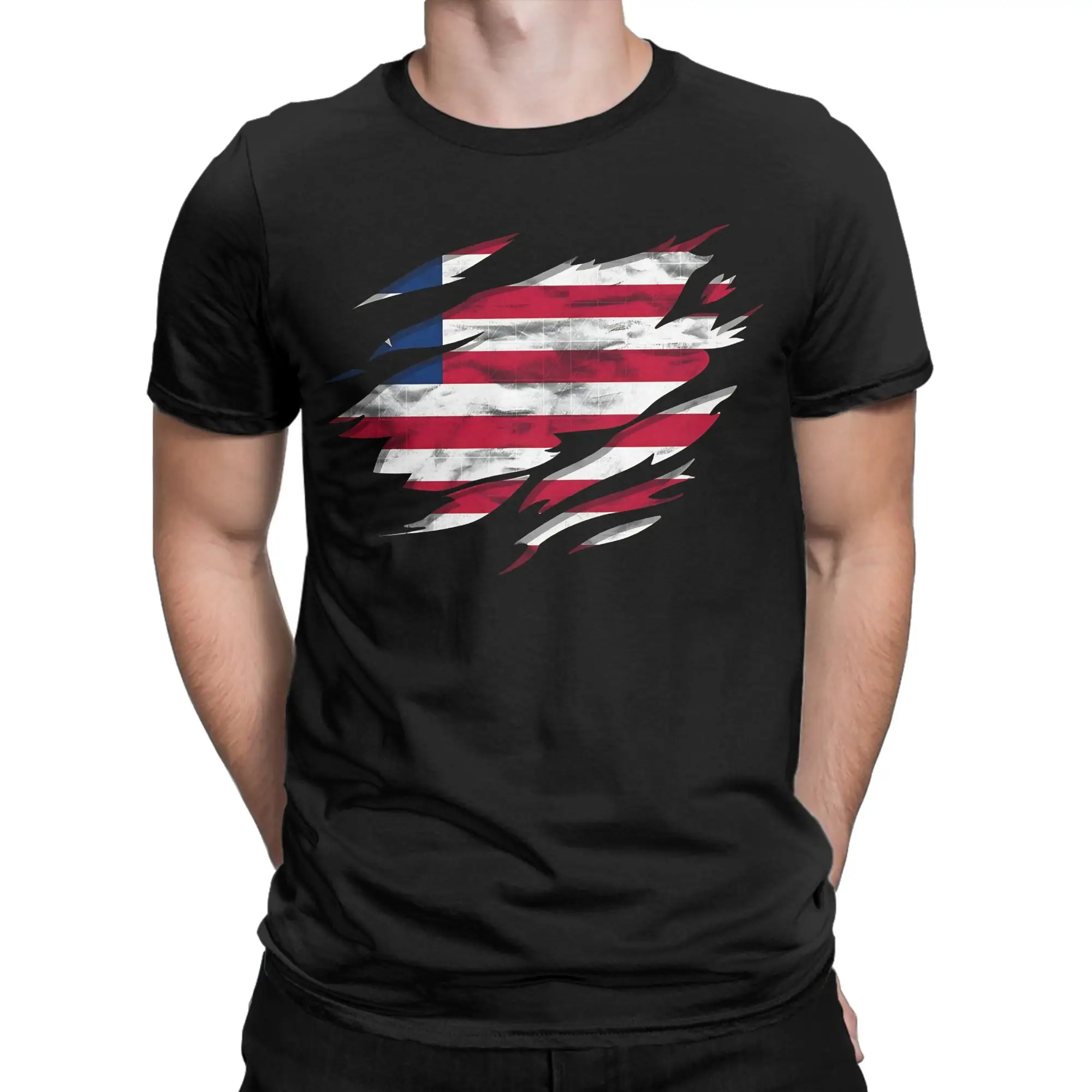 Ripped Rip Open Liberia Flag Palm T Shirt Summer  Funny T-Shirts Cotton Hip Hop Tee Shirt For Couple Casual Clothing