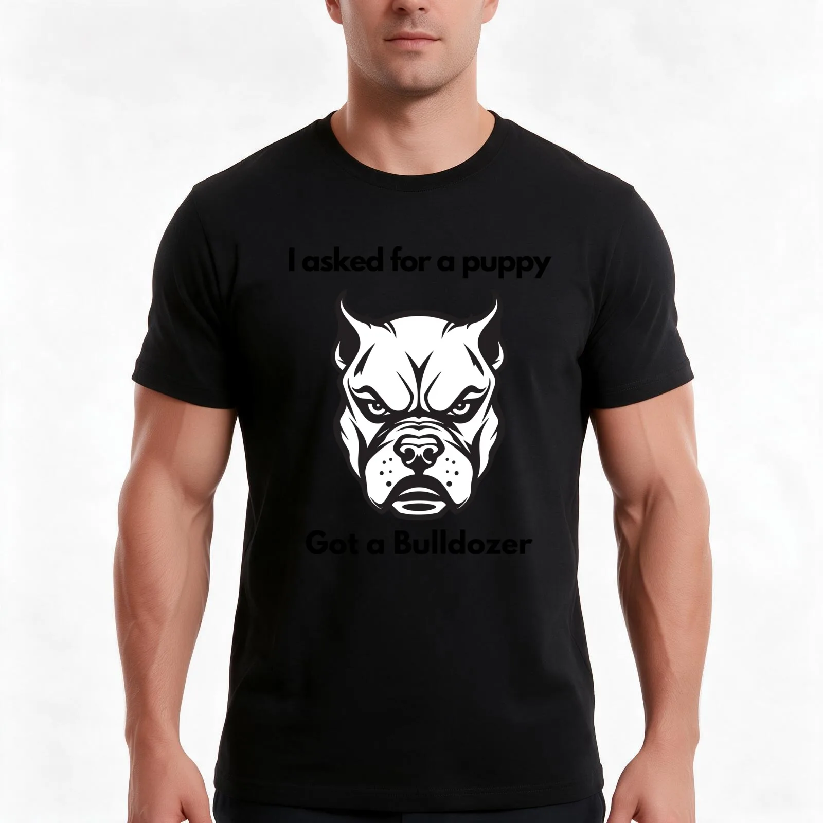I asked for a puppy Got a Bulldozer T-Shirt Summer Casual Cotton Tee Oversized Streetwear Tops Vintage Graphic Print