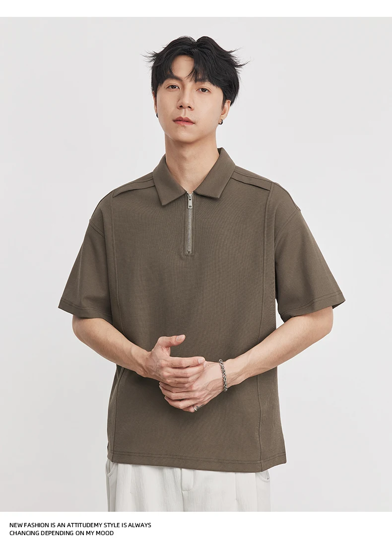 

Men's 210g Heavyweight Lapel Half-Zip Polo Shirt 2026 Summer New Cotton Blend Casual Trendy Short Sleeve T-Shirt