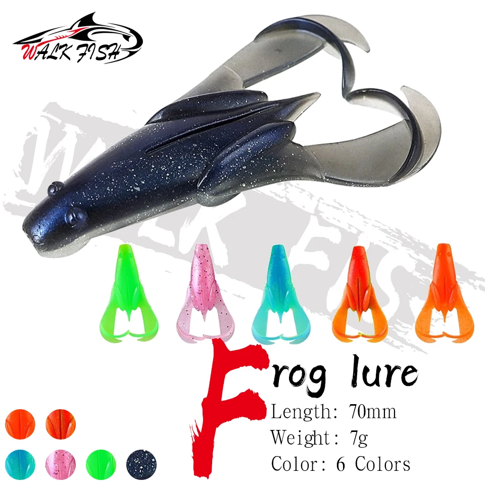WALK FISH 6 Stück/Set 70mm 7g TPR Schwimmender Wasser-Froschköder Silikon-Regenfrosch-Angelköder Künstlicher Wobbler Angelzubehör