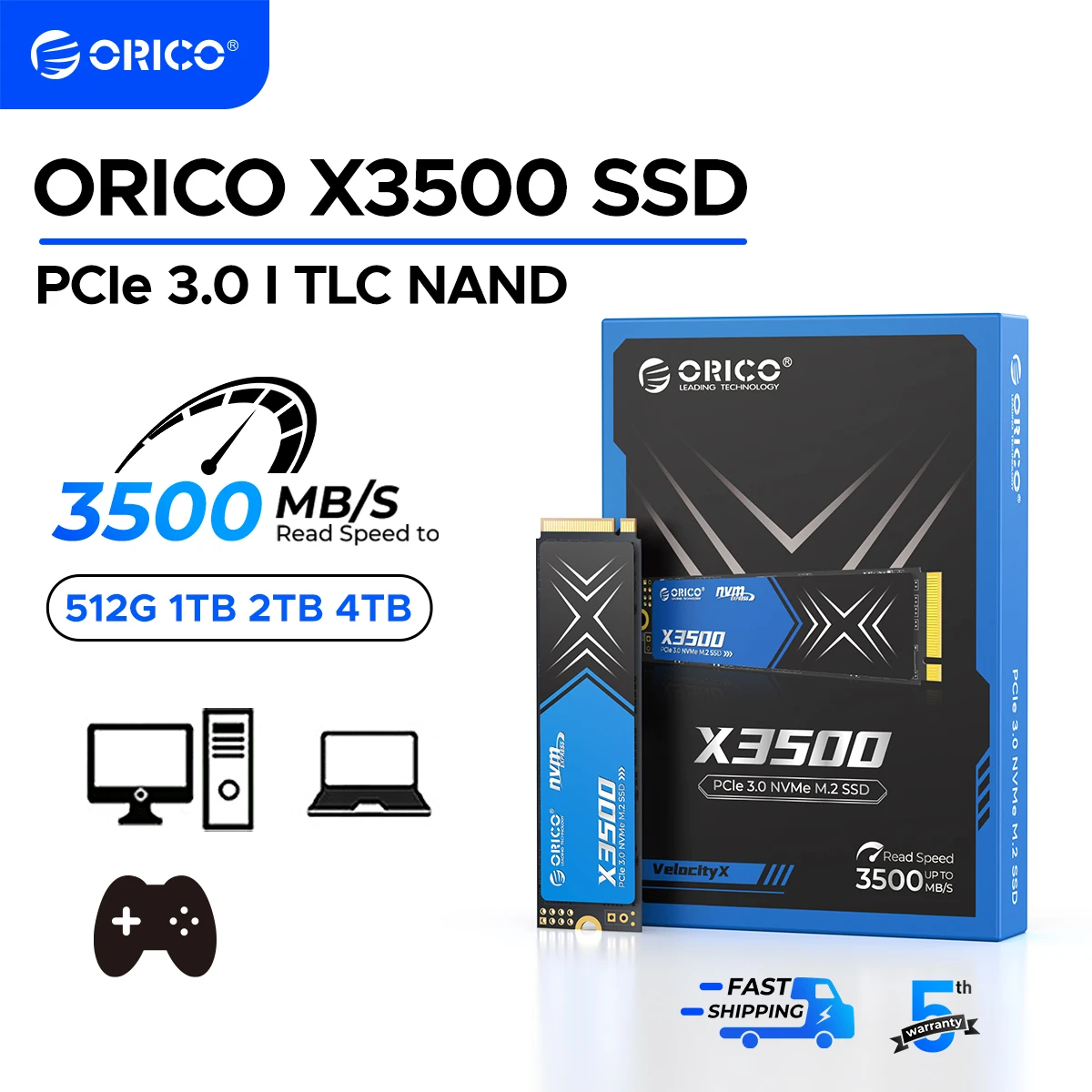 ORICO 1TB M.2 NVMe SSD, PCIe Gen3x4 2280 SSD Up to 3500MB/s, Internal Solid State Drive with TLC NAND Flash for Desktop Laptop