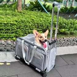 2 Position Cats Dog Portable Outgoing Bag Pet Cart Removable Universal Wheels Luggage Pack