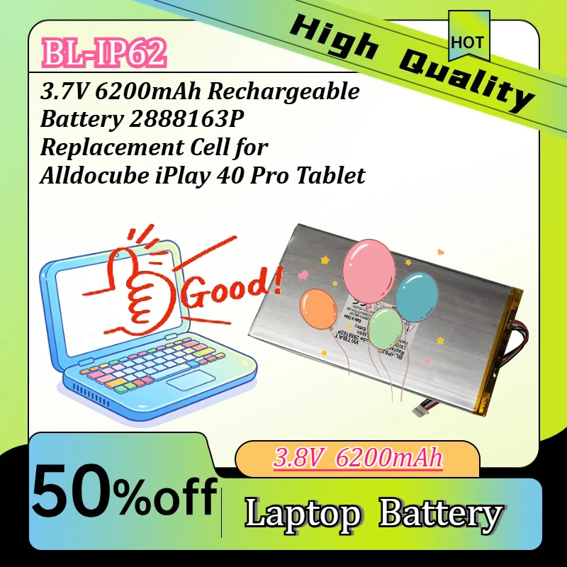 

3.7V 6200mAh Rechargeable Battery 2888163P Replacement Cell for Alldocube iPlay 40 Pro Tablet
