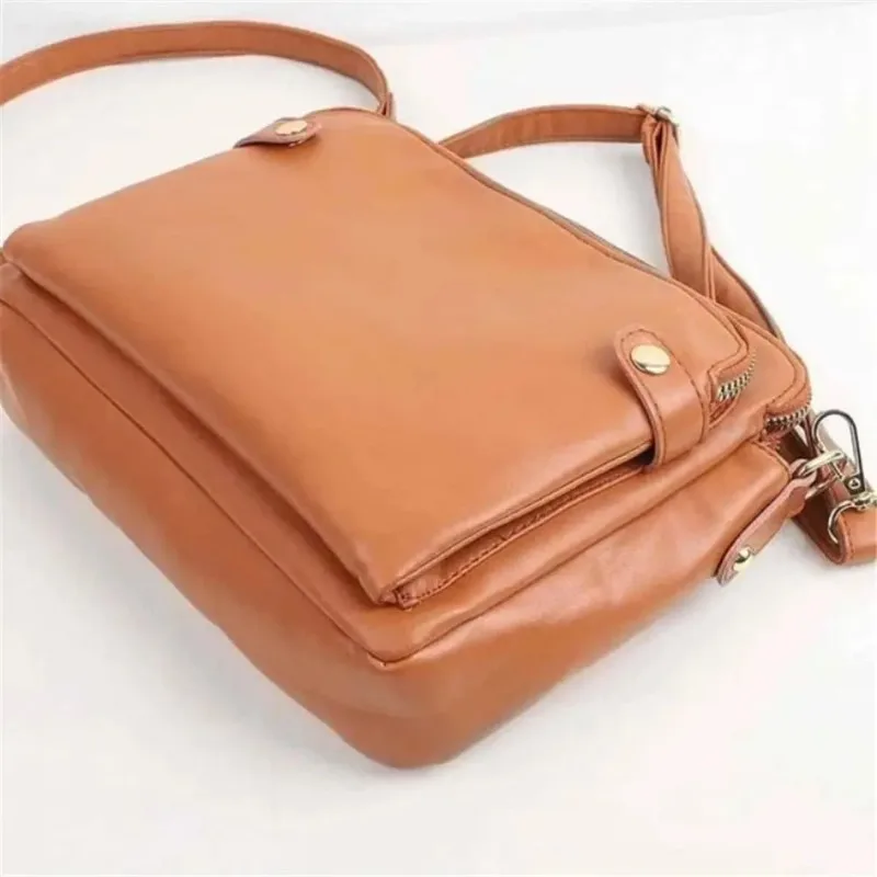 Leather Soft Messenger Bag Satchel Large Capacity Crossbody Bags Women's Handbag Bag Three Layer Leather Crossbody Shoulder Bag