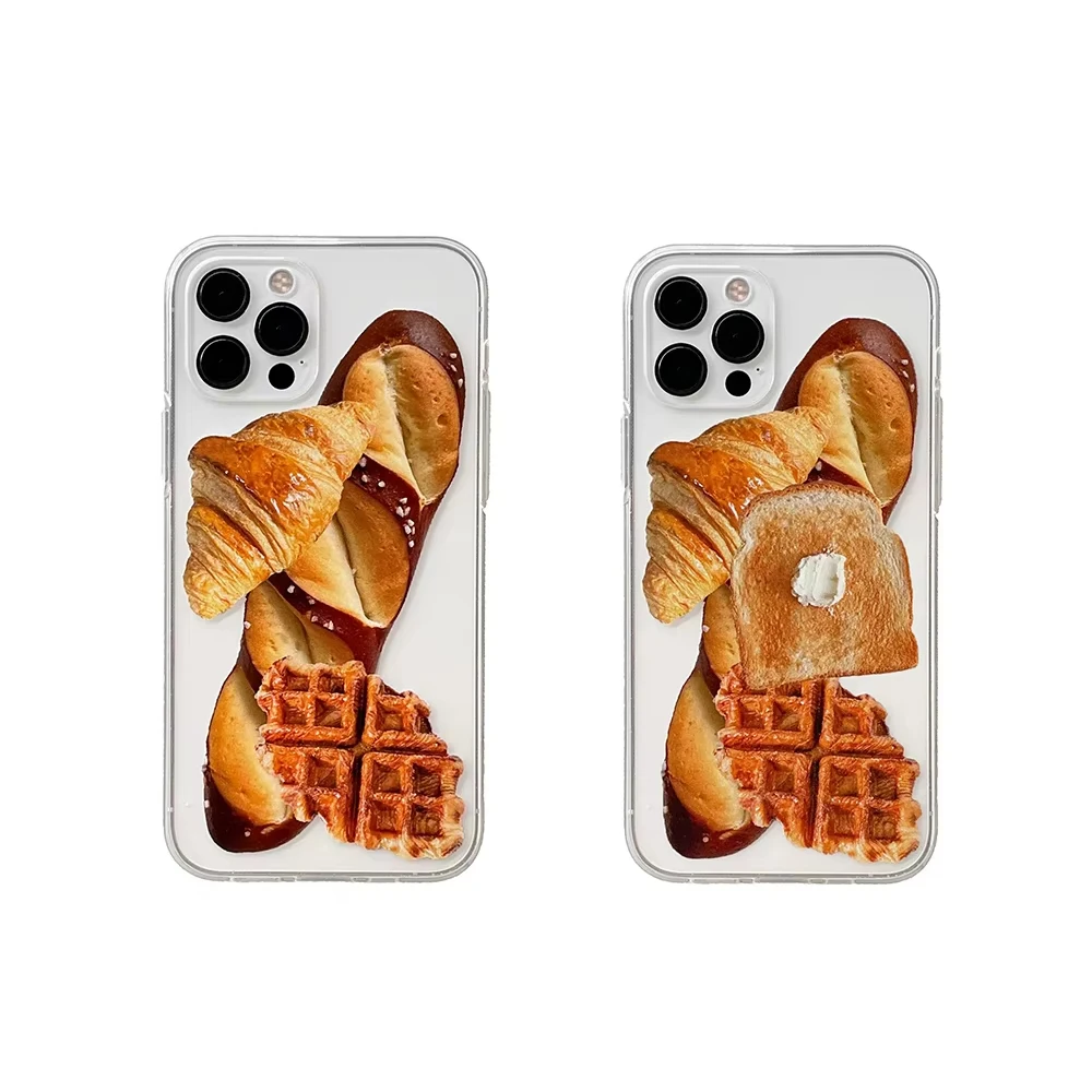Funda de silicona antichoque con patrón de pan coreano de pantalla completa para iPhone 17 Air 16 Pro Max 15 14 Plus 13 12 11 Pro