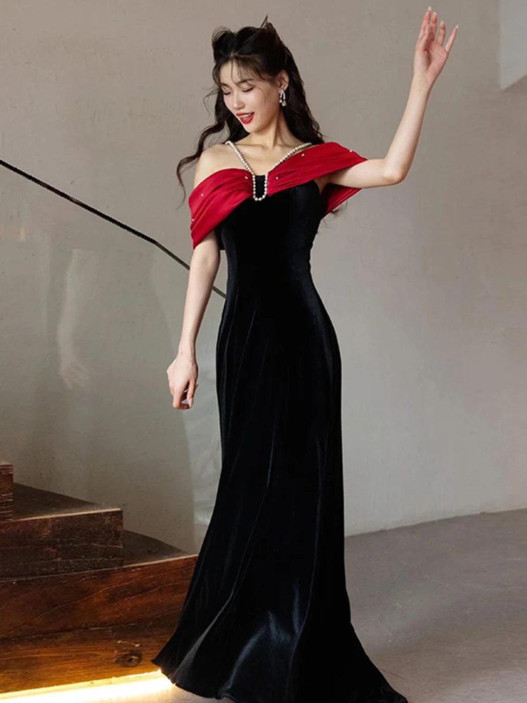 Customized Black Velour Mermaid Evening Dress Halter Slim Simple Fishtail Party Formal Gowns for Women Vestido De Festa