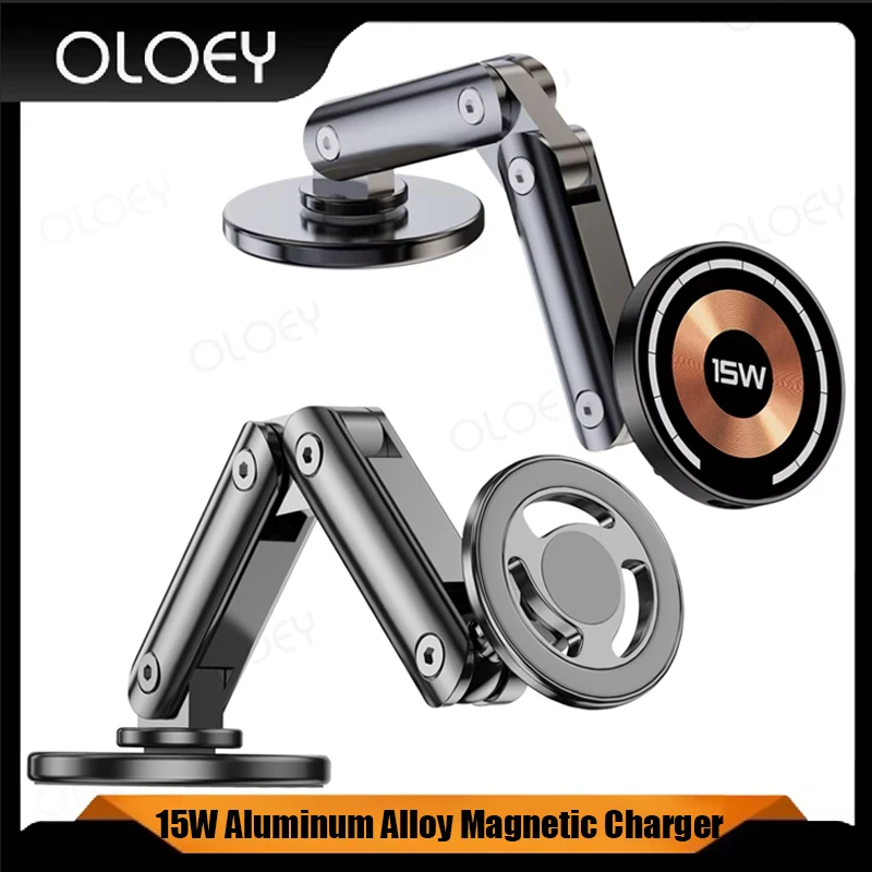 

Car magnetic wireless charger holder 360 rotation metal adjustable angle in car stand for iPhone 15 14 13 12 Promax Samsung