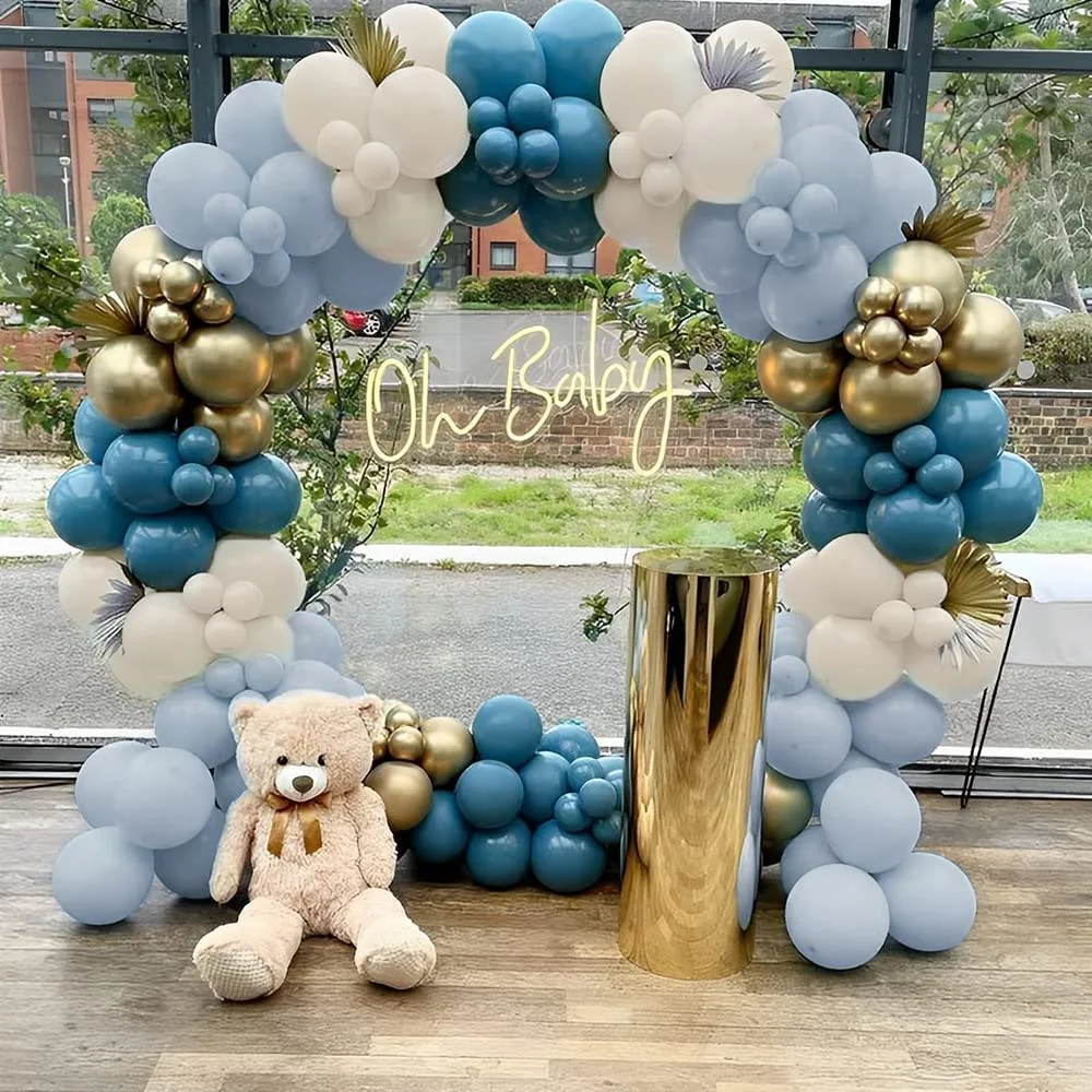 

142Pcs Sea Blue Balloon Garland Arch Kit Macaron Blue White Metal Gold Ballons for Boys Men Baby Shower Gender Reveal Decoration