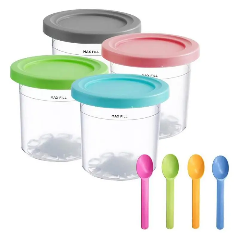 2/4Pcs Ice Cream Pints Cup For Ninja Creamie Ice Cream Maker Cups Reusable Can Store Ice Cream Pints Containers With Sealing