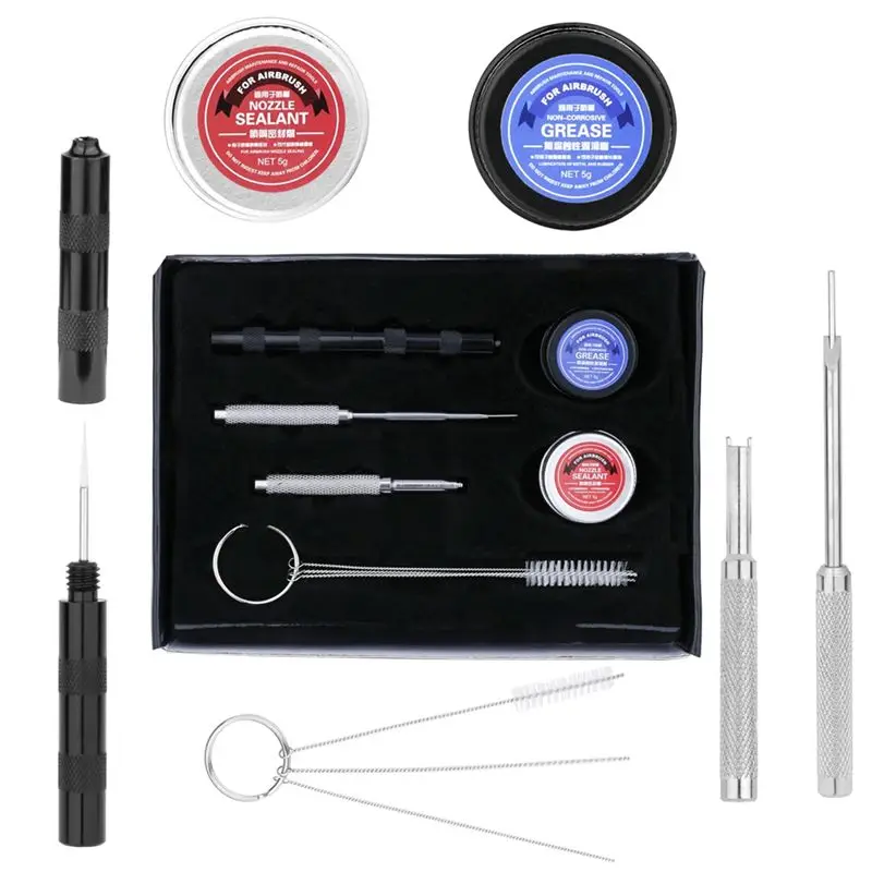 AB46-8Pcs Airbrush Maintenance Repair Set Air Brush Cleaning Tool Kit Airbrushes Grease Nozzle Tools Spare Parts Accessories