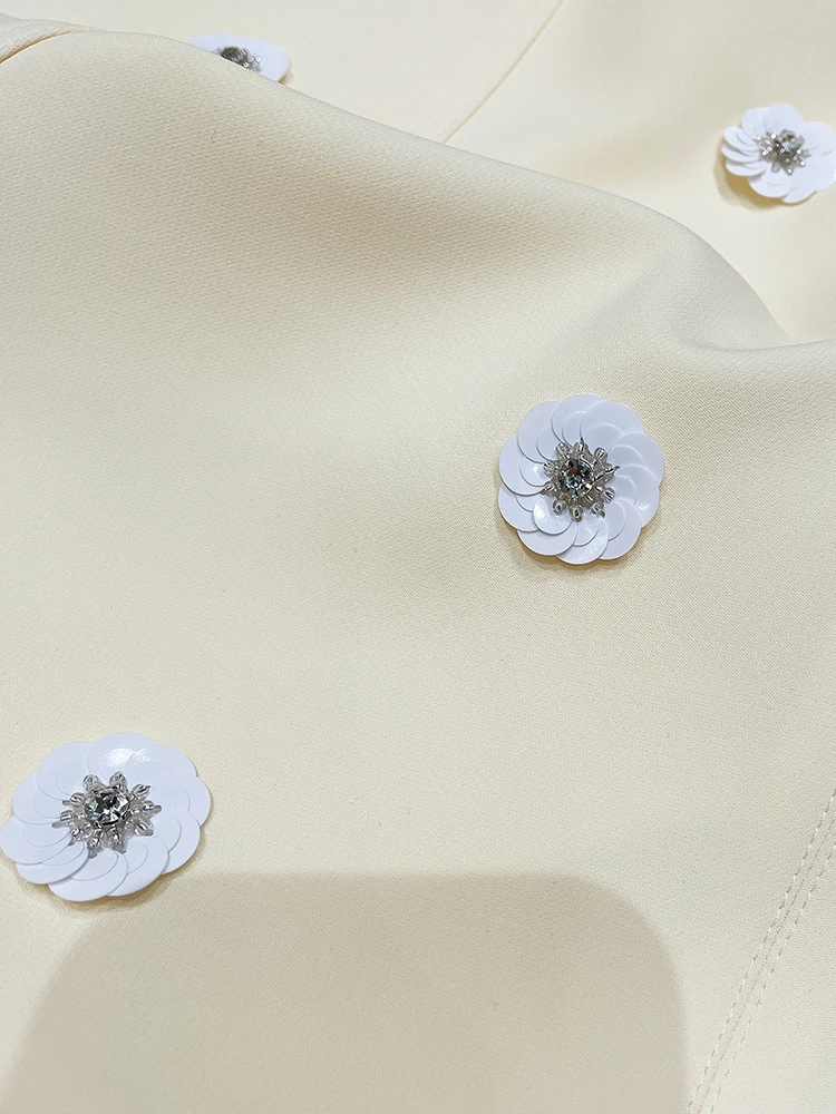 Hoge taille A-lijn Dr zonder Sves Bloemen verfraaid iny Pailletten Taille-kalkende Franse Sle Zomer Dr