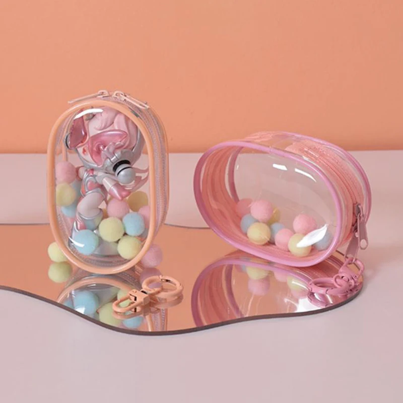น่ารักการ์ตูนตุ๊กตากระเป๋าเก็บพวงกุญแจ PVC โปร่งใส Mystery Doll Organizer กล่องของขวัญ