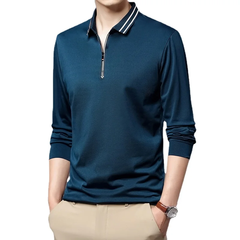 Golf Polo Shirts For Men AutumnNew long Sleeve Zipper Lapel Tops Casual Slim Trend Good Quality bottoming Tees Hommes Clothing