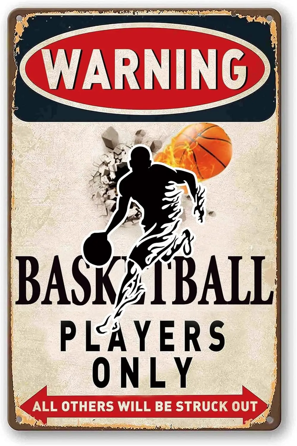 Warning Basketball Players Only Tin Signs-Basketball Room Decor Sign,Basketball Gifts for Boys Bedroom,Bas