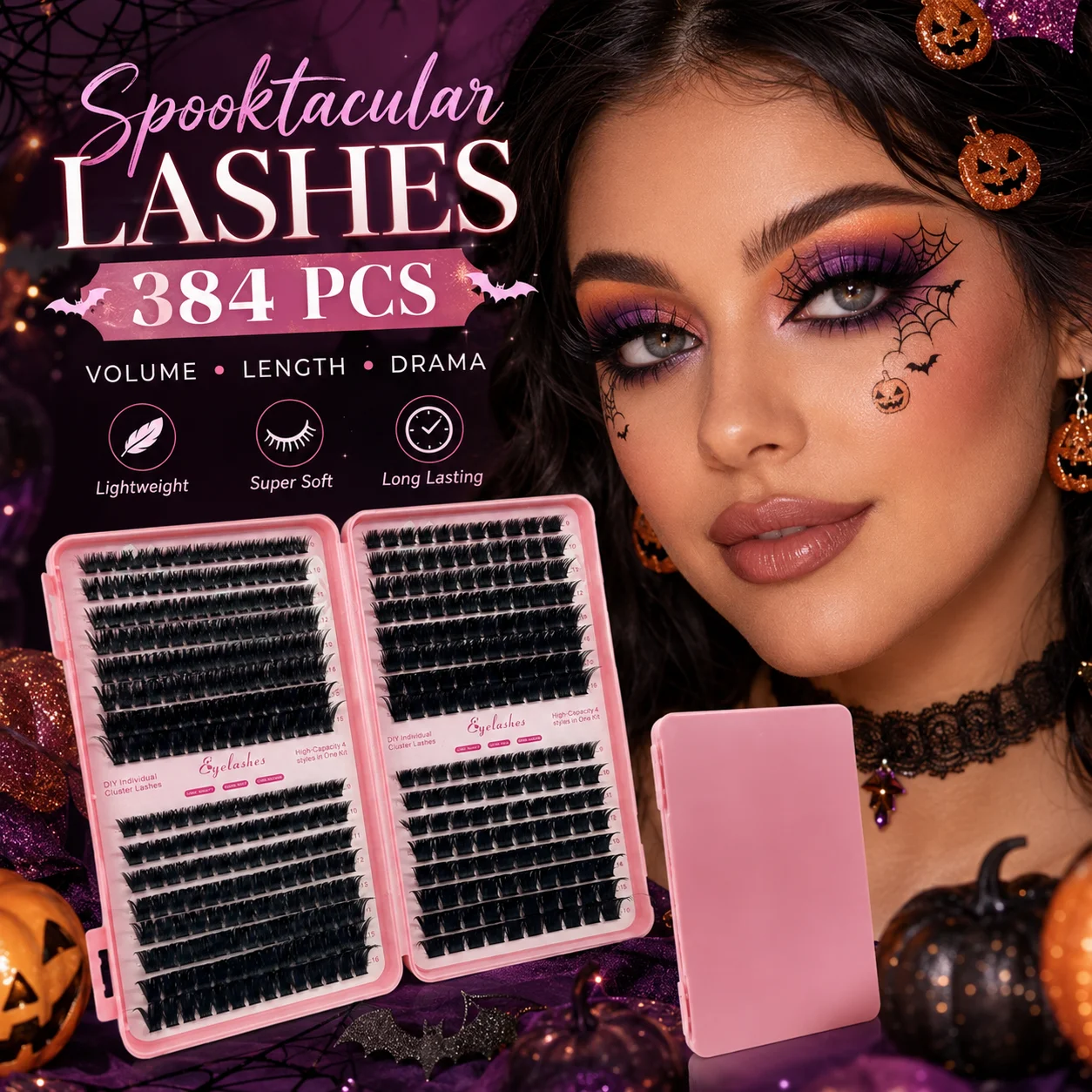 Lashera Lashera 384 Cluster DIY Individual Cluster False Eyelashes Halloween Bold Makeup Look 3D Faux Mink Lashes, 4 Different Styles in One Box Design - Freely Mix and Match Styles, Lightweight and Soft, Suitable for Daily Glam and Special Occasions